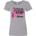 thumbnail image 3 of Inktastic Breast Cancer Awareness Nobody Fights Alone Pink Ribbon Women's T-Shirt, 3 of 5