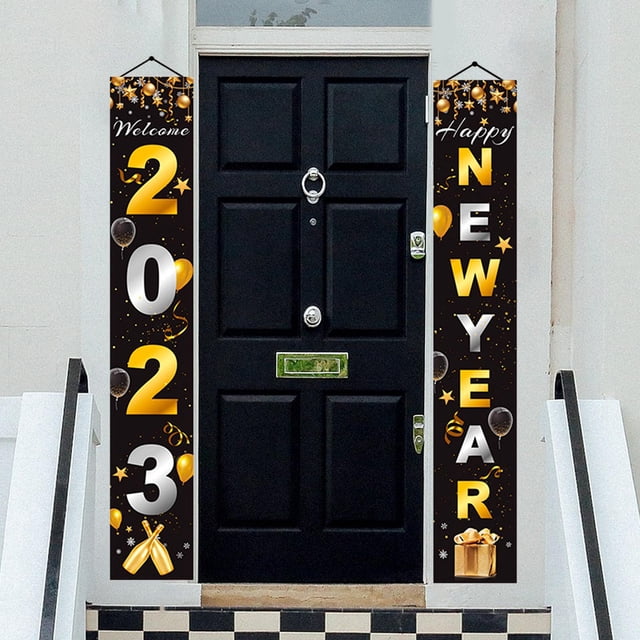 1 par de letreros de porche de Feliz año Nuevo, adornos decorativos pareados de pancartas, accesorios de fotos de letreros para patio de por Estilo C Fernando Cartel de porche de feliz año nuevo