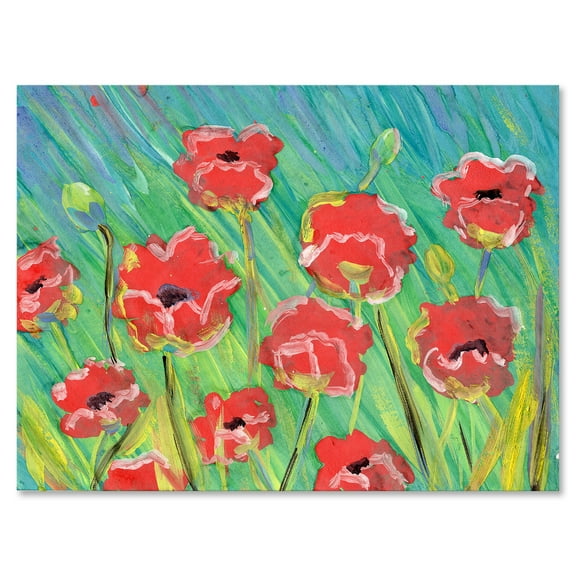 Designart ' Gouache Of Blooming Red Poppies ' Traditional Canvas Wall Art Print