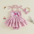 thumbnail image 2 of Duqingm Baby Girl First Birthday Outfit Smocked Bubble Romper Dress Jumpsuit Bodysuit Cute Summer Clothes Purple,12-18 Months, 2 of 6