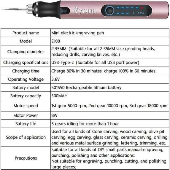 Rechargeable Cordless Electric Micro Engraver Pen, Mini DIY Engraving Tool Kit for Metal Glass Ceramic Plastic Wood Jewelry, with 30 Bits and 16 Stencils