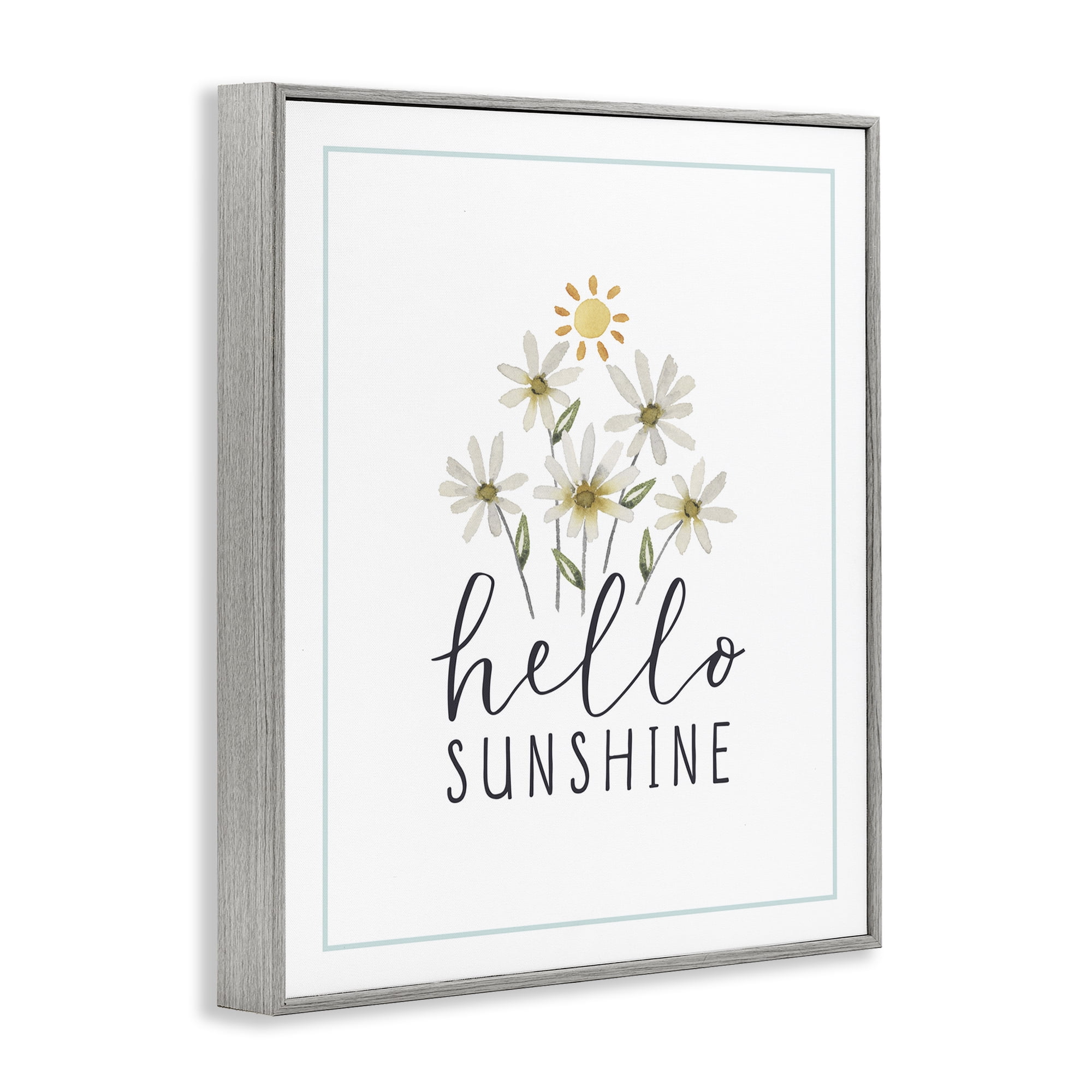 Stupell Industries Hello Sunshine with Daisies Botanical & Floral Painting Gray Framed Art Print Wall Art, 11 x 14