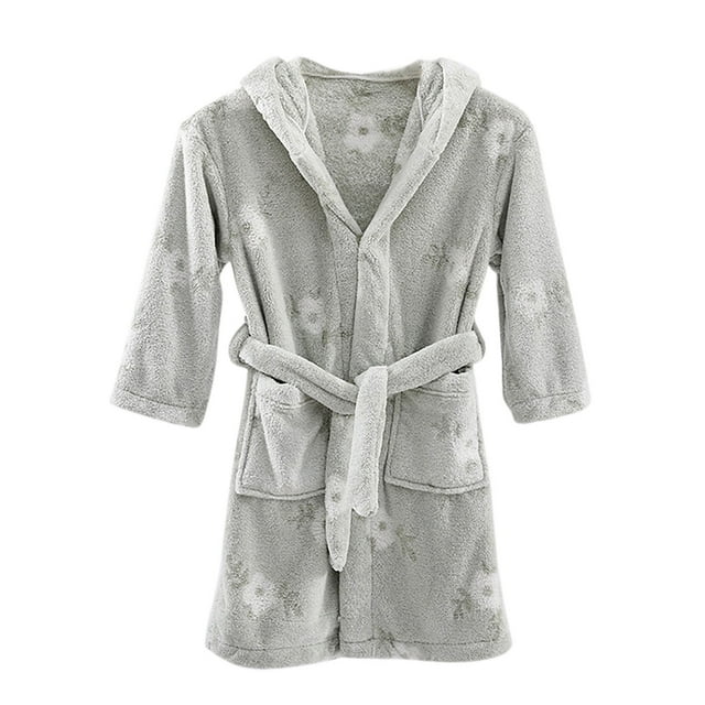ZACPNCV Girls Fleece Robe Boys Hooded Bathrobe Soft Flannel Robe For Kids White 3-12 Years