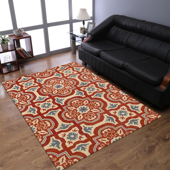 Rugsotic Carpets Hand Tufted Wool Eco-Friendly 3'x5' Area Rugs Rectangle Red Beige Floral Modern High Pile Thick Handmade Anti Skid Indoor Rug for Living Room, Bedroom K00230