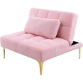 thumbnail image 3 of Modern Sofa Couch with Toss Pillow, Convertible Folding Sofa Bed with Adjustable Backrest and Golden Legs, Single Sofa Chair, Teddy Fabric, Pink, 3 of 10