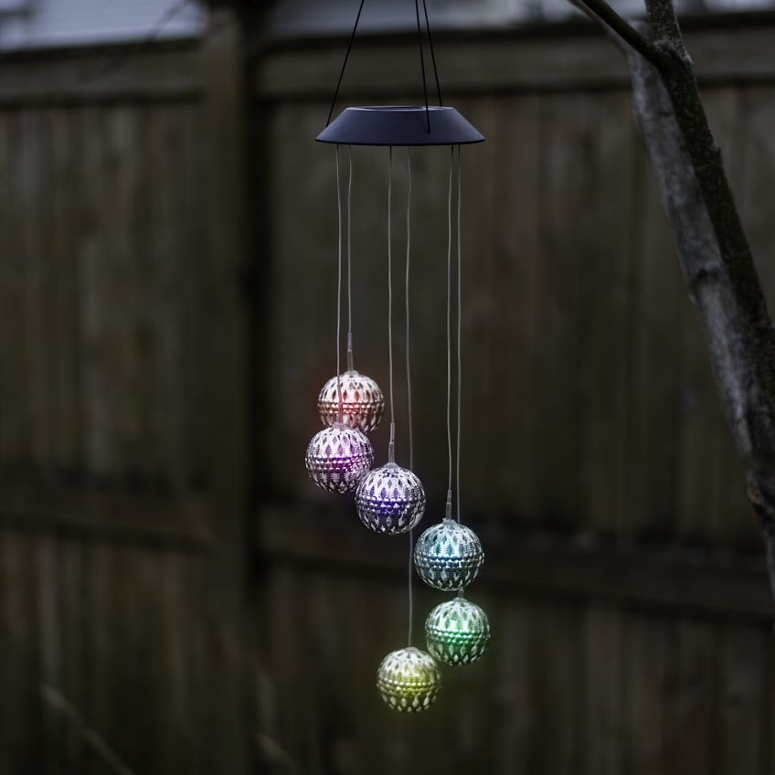 LED Solar Wind Chime Light Outdoor Waterproof Spiral Color Changing Hanging Lamp 