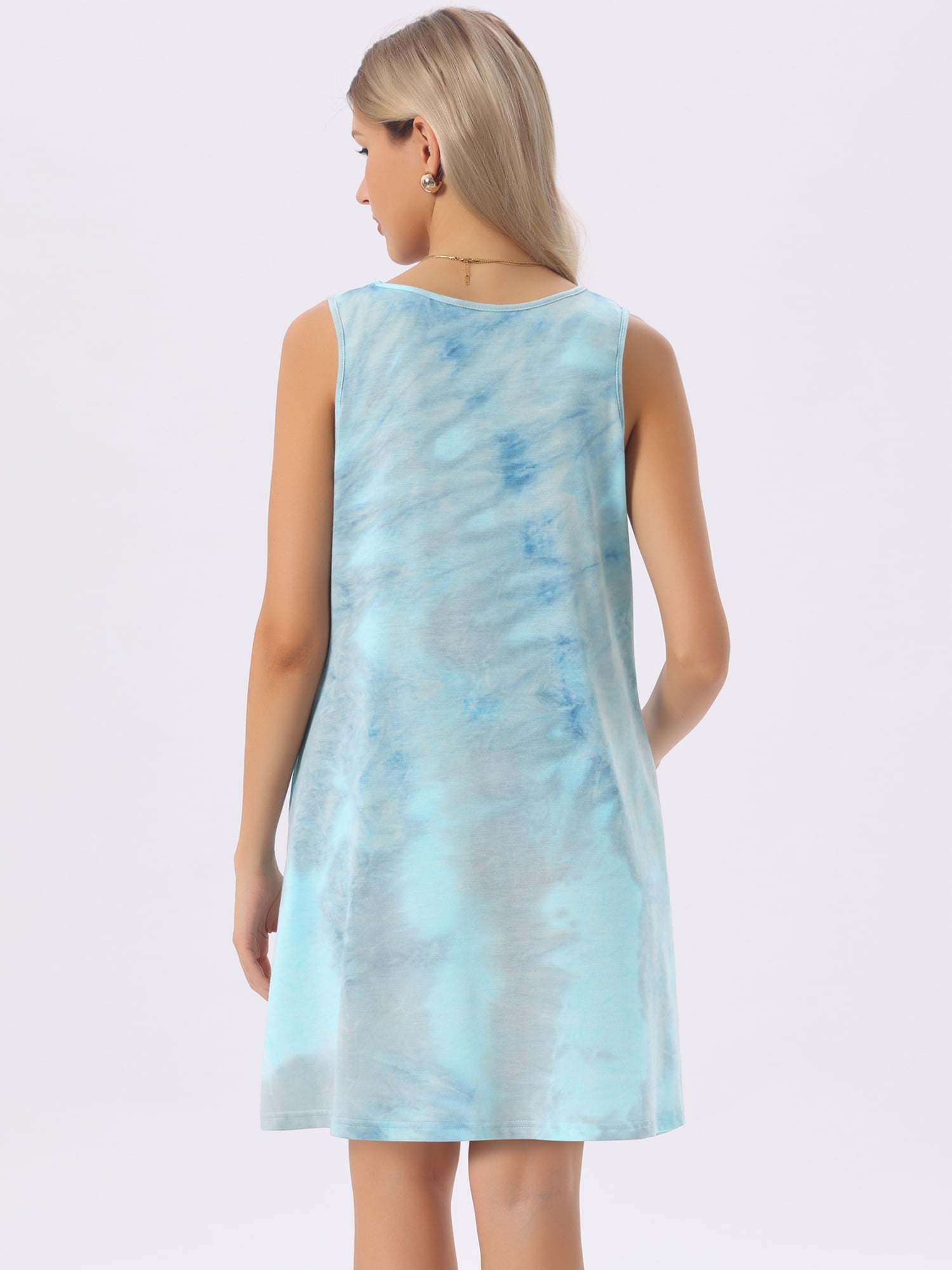 DARING DIVA Tie Dye Tank Dress Sleeveless Pockets Dress Medium Tie Dye Grey Green