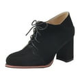 thumbnail image 4 of Women's Suede Ankle Boots Chunky High Heeled Lace Up Fall Booties Low Top Casual Dress Shoes, 4 of 5