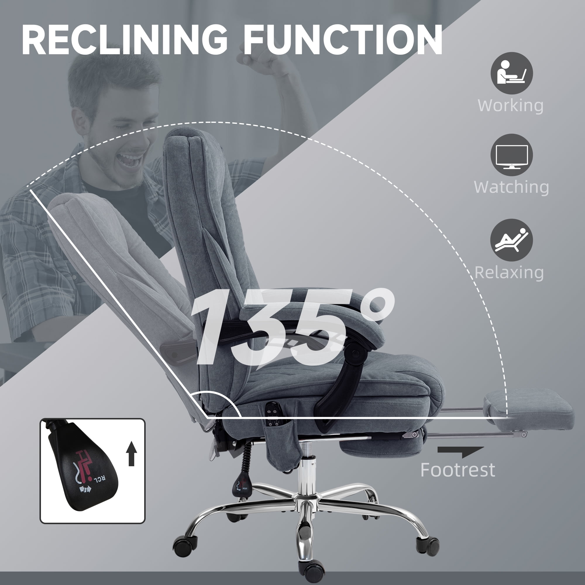 Vinsetto Executive Massage Office Chair, Heated Computer Desk Chair with Adjustable Height and Footrest, Charcoal Gray