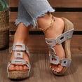 thumbnail image 2 of Rokment Women's Cork Footbed Platform Slides Sandals Stylish Casual Leather Cut out Chunky Wedge High Heels Backless Slip on Dress Slippers for Ladies Summer Silver Size 9, 2 of 8