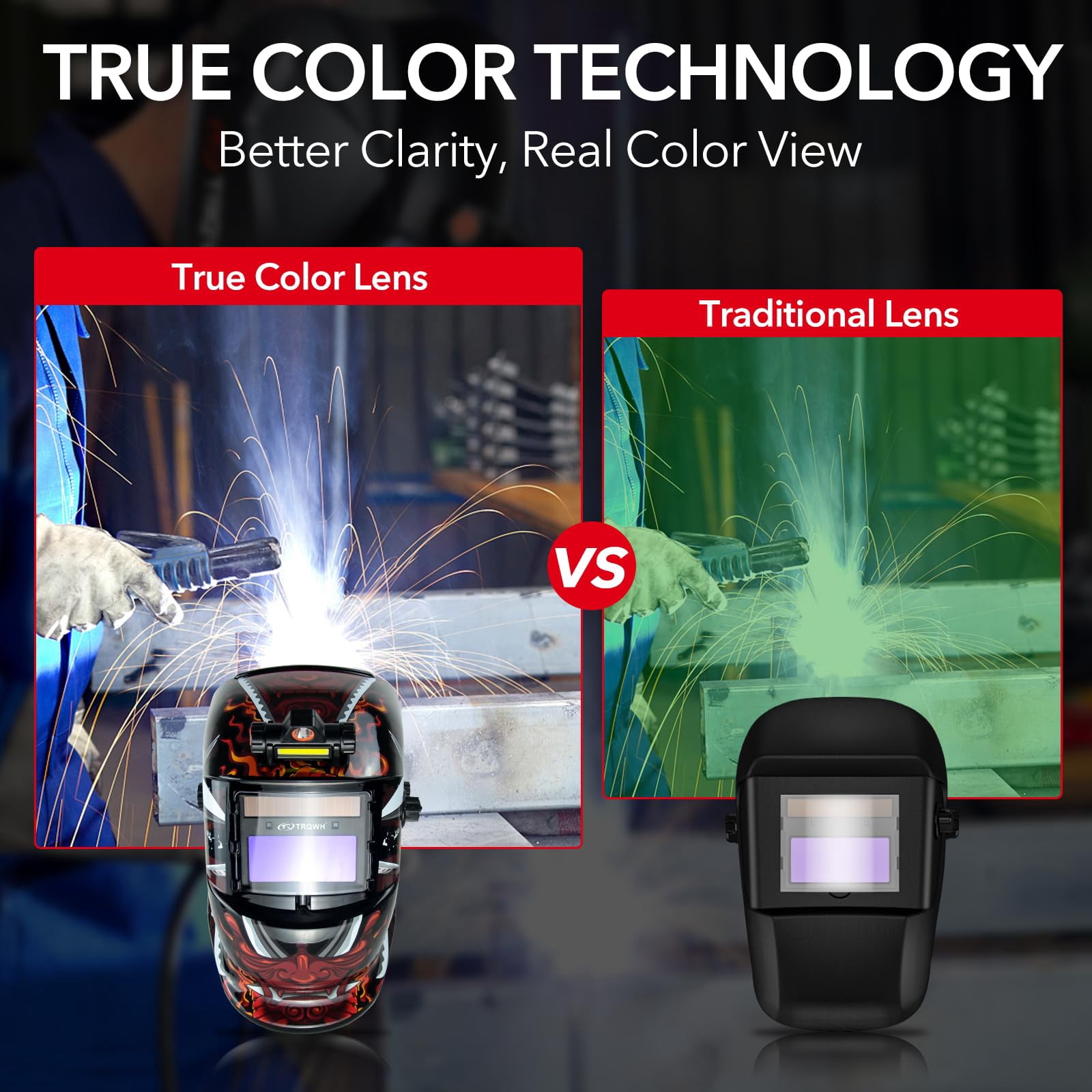 TRQWH Welding Helmet Auto Darkening, Wide Shade 9-13, Top Optical Clarity 1/1/1/2