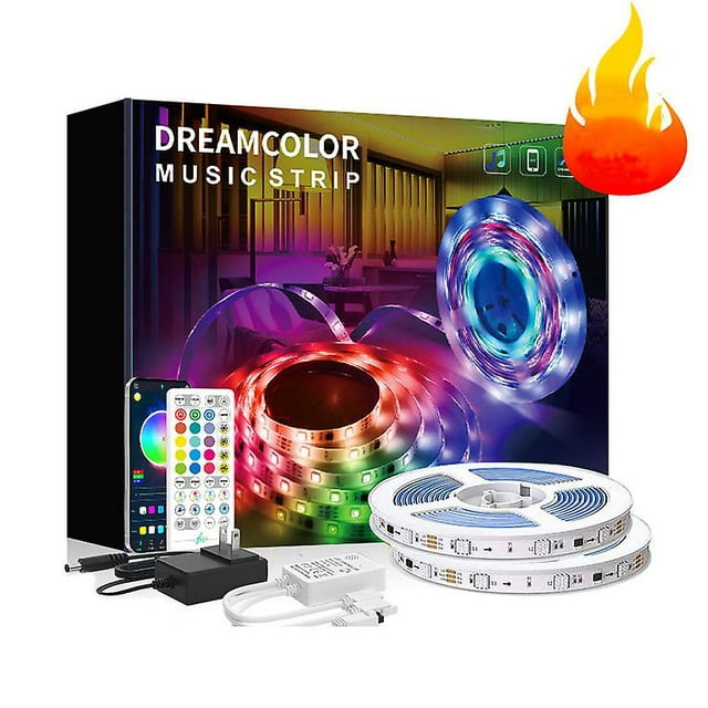 Ensemble de Bandes Lumineuses Bluetooth à DEL 5050 Couleurs avec Lumière Musicale Intelligente et Éblouissante à Commande Vocale