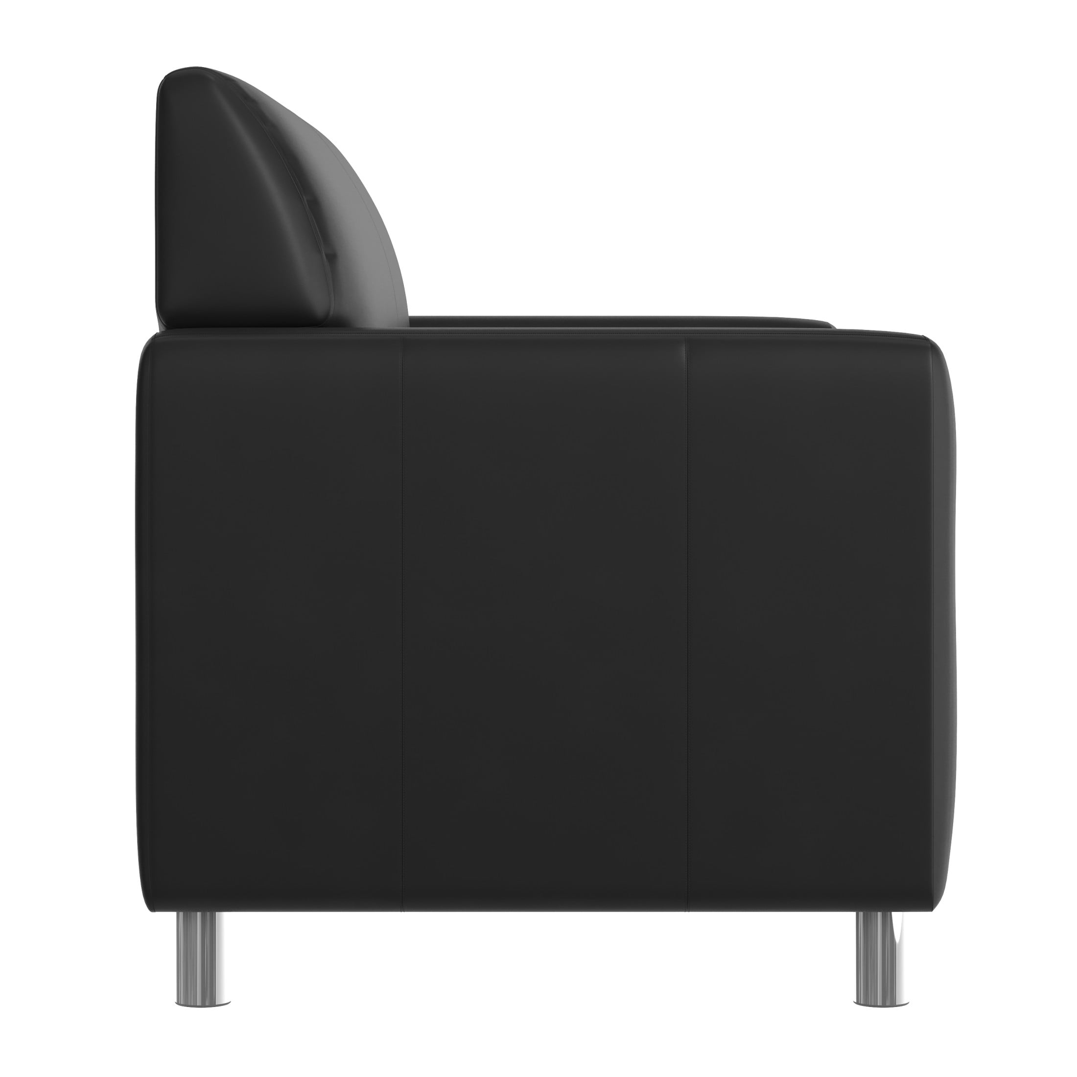 Flash Furniture Black LeatherSoft Reception Loveseat with Right Side Charging Bank, Includes 2 Outlets, 2USB Ports, 1 USB-C Port, Chrome Legs