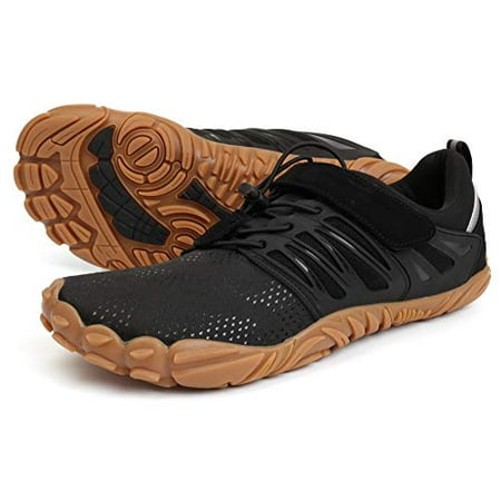 

WHITIN Men s Trail Running Shoes Minimalist Barefoot 5 Five Fingers Wide Width Toe Box Size 12 Gym Workout Fitness Low Zero Drop Male Parkour Road Sport Breathable Beach Black Gum 45