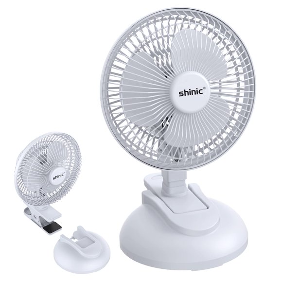 Shinic Ventilador con clip de 6.0 in con abrazadera fuerte, potente flujo de aire, inclinación ajustable, ventilador de escritorio de refrigeración silencioso para RV, dormitorio, hogar, oficina, coch