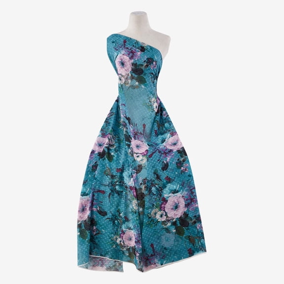 Zelouf Zs1910Cccc Print Lisi Clip Dot Chiffon , Sewing, DIY, Crafts Fabric by the Yard, 773 Seafoam/peony, 3 Yard