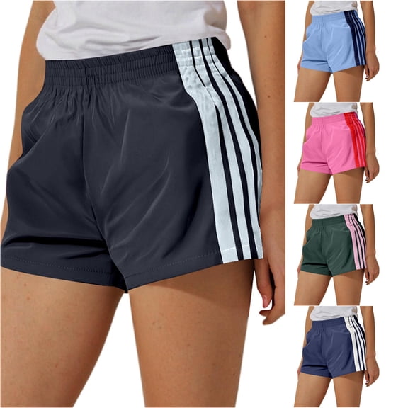 SONXAHE Stripe Print Athletic Shorts For Women Elastic Waist Active Workout Bottoms