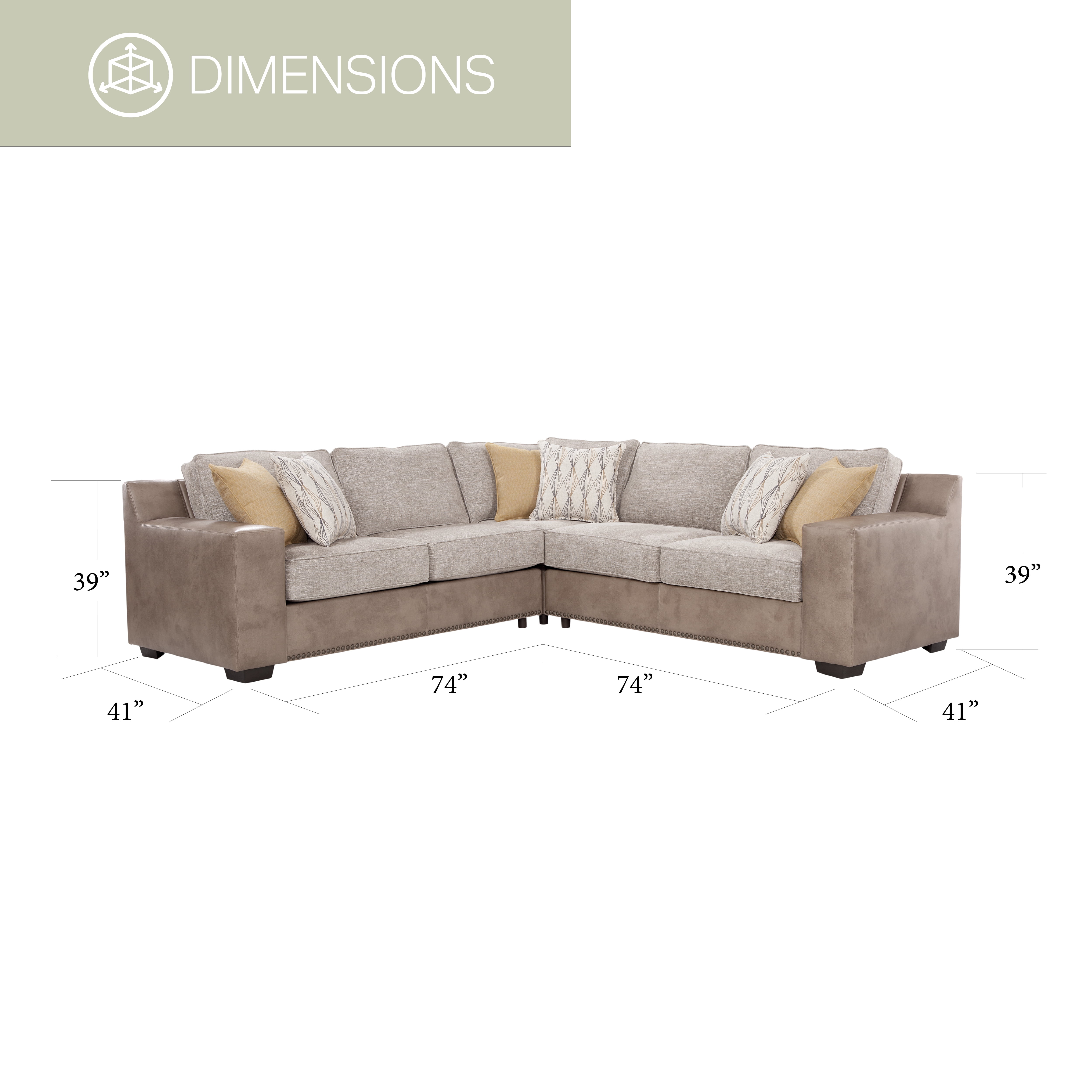 American Furniture Classics Three Piece Sectional Sofa in Parchment Chenille Fabric