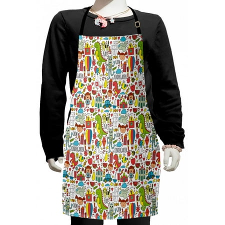

Cartoon Kids Apron Dinosaur Watermelon Robot Kindergarten Lettering Candies Little Girl Cat Kite Boys Girls Apron Bib with Adjustable Ties for Cooking Baking Painting White Multicolor by Ambesonne