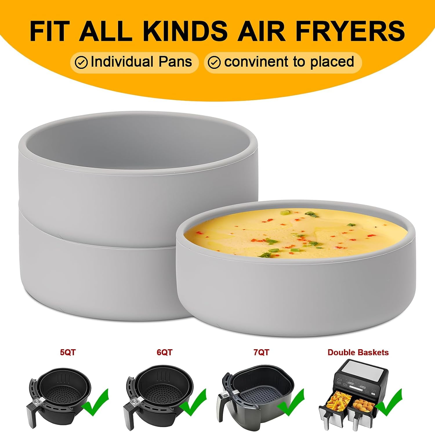 4 Pack Silicone Air Fryer Egg Pan Individual Microwave Egg Cooker Eggwich Egg Bites Molds for Oven Microwave - Grey