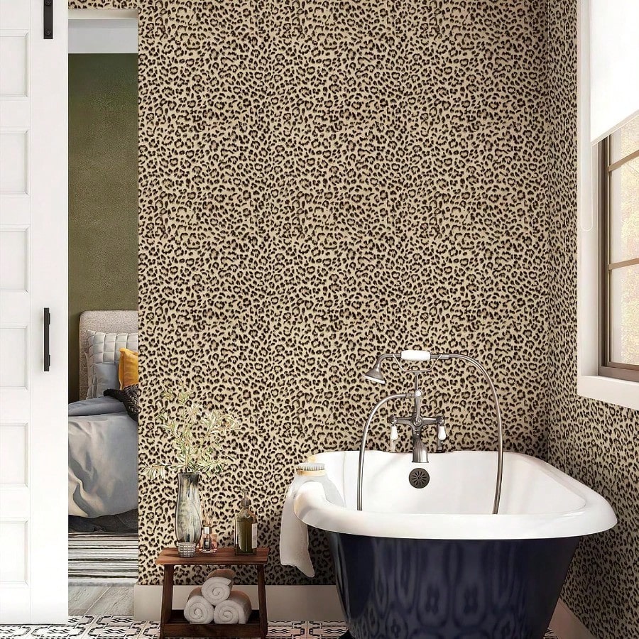 SimonSiff Leopard Print Peel and Stick Wallpaper 17.3x400 Black/Brown Removable Wallpaper Renter Friendly Waterproof Contact Paper for Bedroom Bathroom Living Room Cabinet