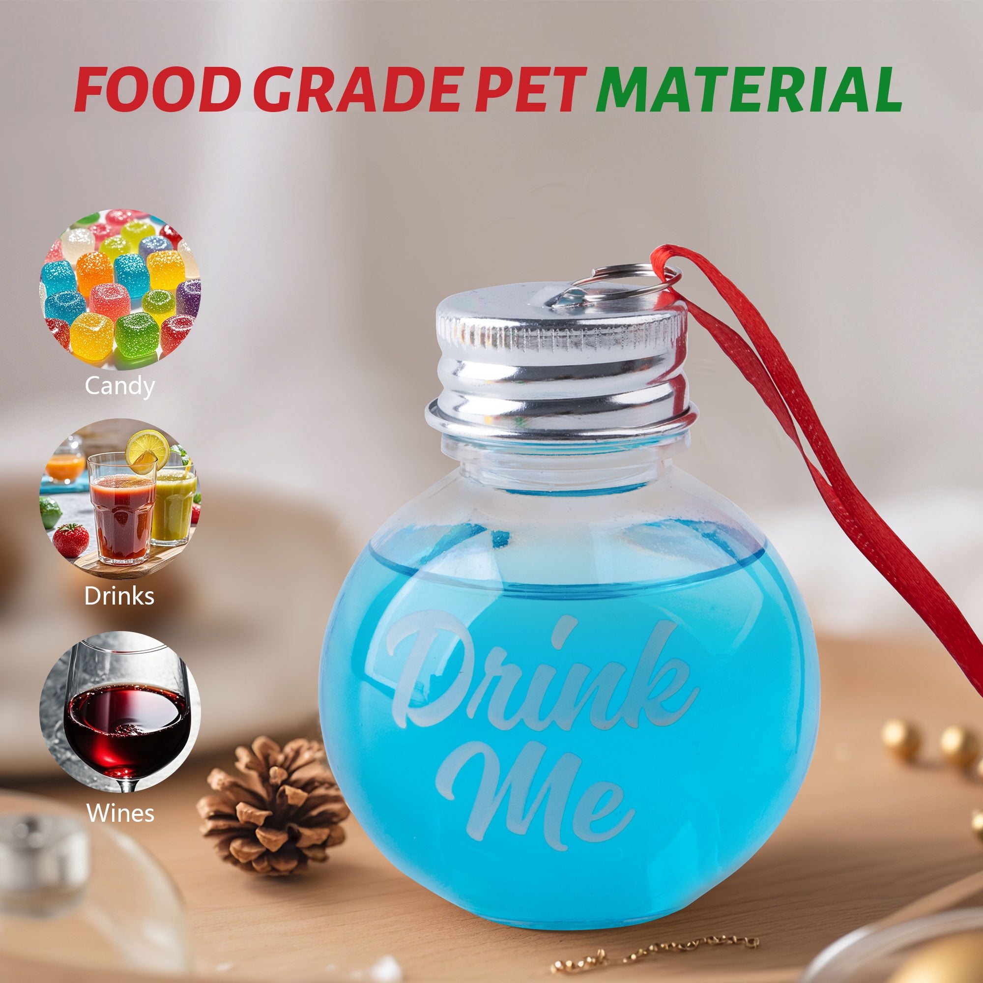Fillable Clear Plastic Ornament Balls, 50ml Hanging Decorations for Christmas Tree, 6 Pack