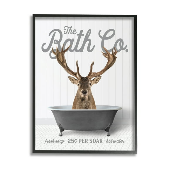 Stupell Industries Elk in Bathtub Animals & Insects Painting Black Framed Art Print Wall Art, 11 x 14