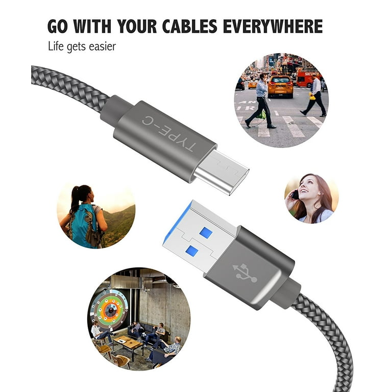 iSeekerKit Cable USB tipo C, cable corto USB C trenzado de 1 pie de carga  rápida compatible con Samsung Galaxy S8 Plus, LG G6 G5, Google Pixel XL