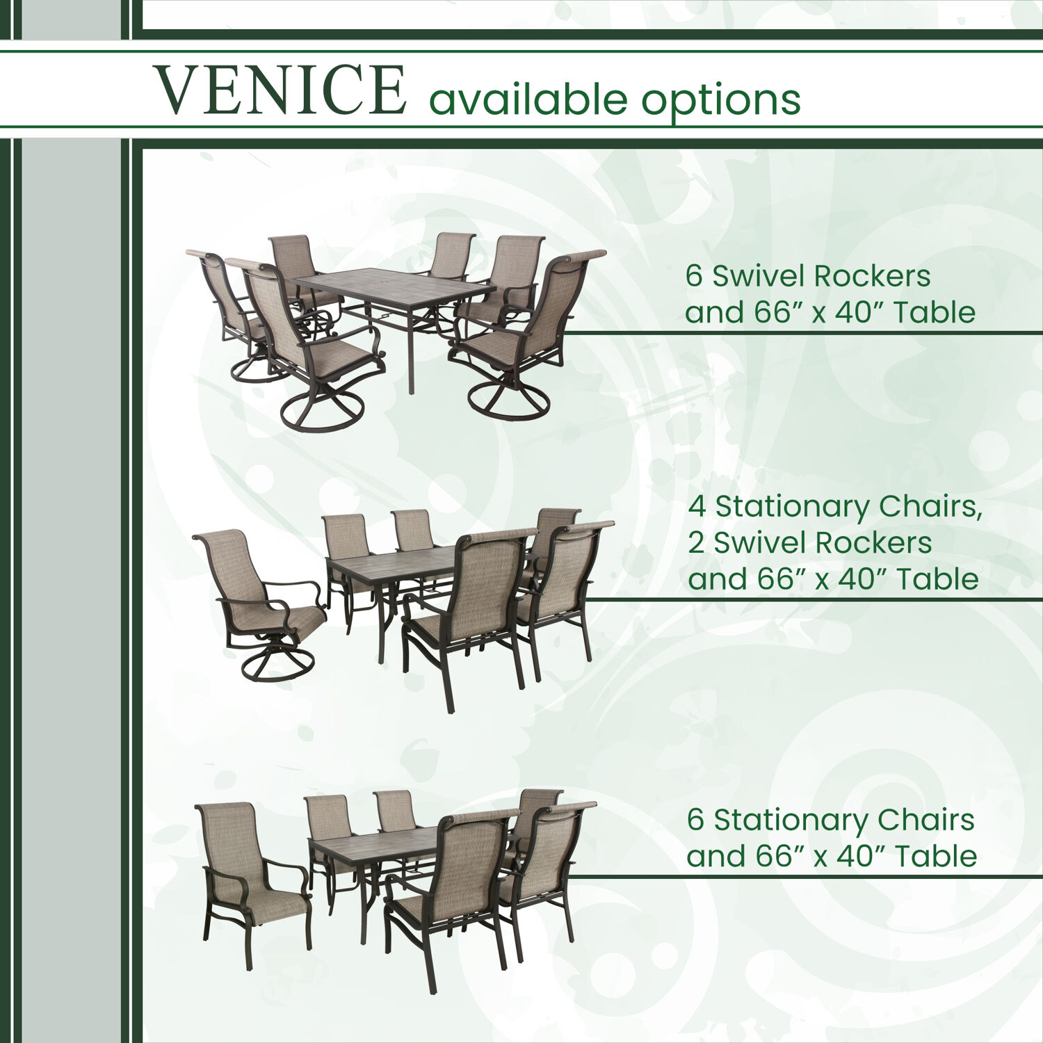 Hanover Venice 7-Piece Dining Set with 2 Sling Swivel Rocker Chairs, 4 Sling Stationary Chairs and 66 in. x 40 in. Slat Top Table - image 4 of 12
