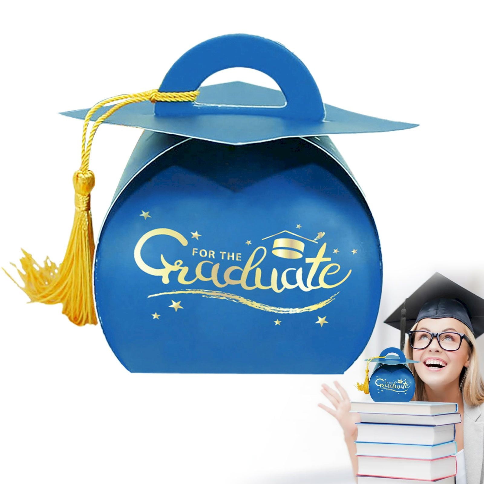 Graduation Cap Gift Boxes, Clearance, Graduation Decorations Class of 2026 Candy Box with Tassel for 2026 Grad Party Favors Supplies, Blue