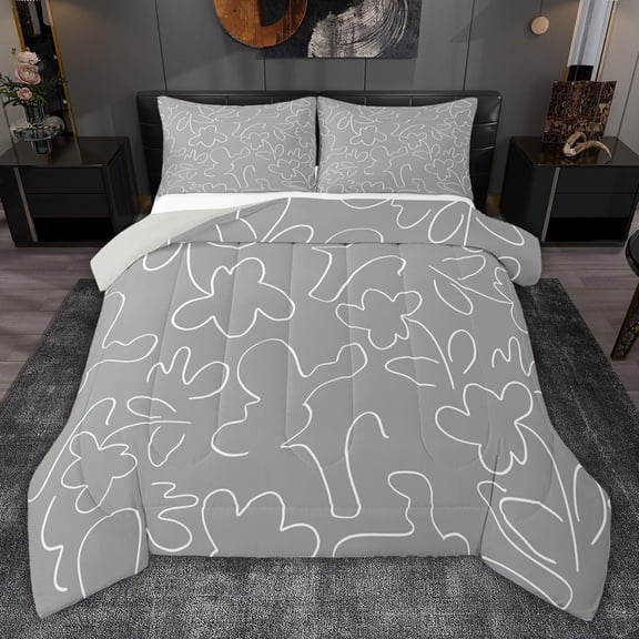 jejeloiu Abstract Waves Stripes Twin Comforter Sets,Gray White Line Bedding Set For Teens Boys Reversible 2-Piece