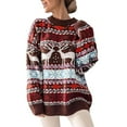 thumbnail image 2 of ZHOGXU Women'S Christmas Sweater Knitted Long Sleeve Round Neck Cute Reindeer Print Comfortable Warm Loose Fit Pullover Top For Daily Wear Brown L, 2 of 8