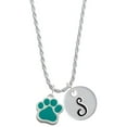 thumbnail image 1 of Delight Jewelry Silvertone Large Teal Paw Silvertone Script Initial Disc - S - Charm Necklace, 20"+3", 1 of 4