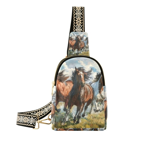 Horses Running Sling Backpack Crossbody Shoulder Bags Waist Packs Multipurpose Men Women Chest Bag for Travel Hiking Sports