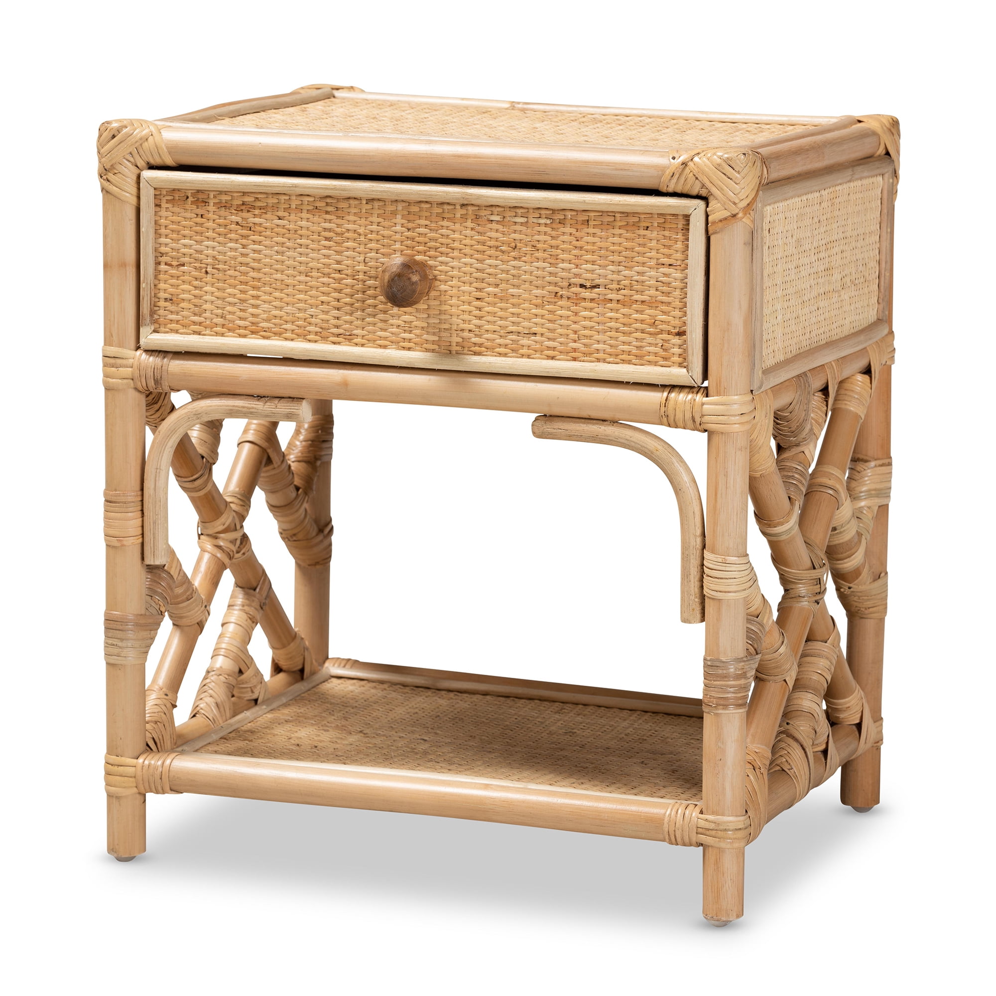 bali & pari Camara Rattan BOHO Nightstand, 1-Drawer, Natural Brown