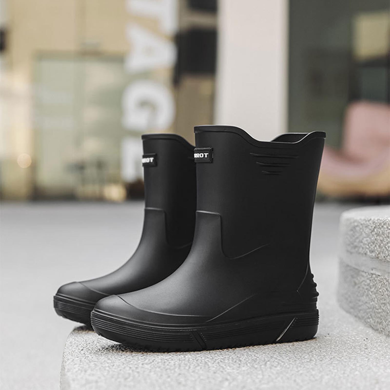 Wensltd Mid Calf Rain Boots for Men Solid Color Waterproof Rubber Shoes for Outdoor Short Tube Work Shoes