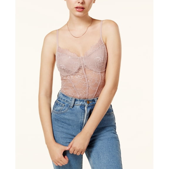 Guess Tony Sheer Lace Bustier Bodysuit Gray L