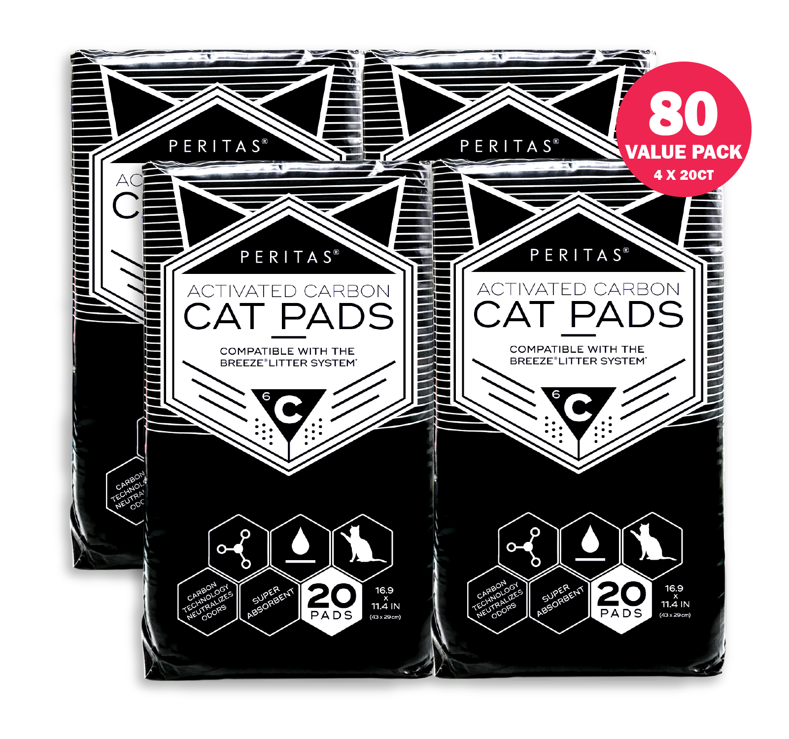 Peritas Cat Pads Activated Carbon Cat Litter Pads Refill Litter Box Pads 16.9” x 11.4