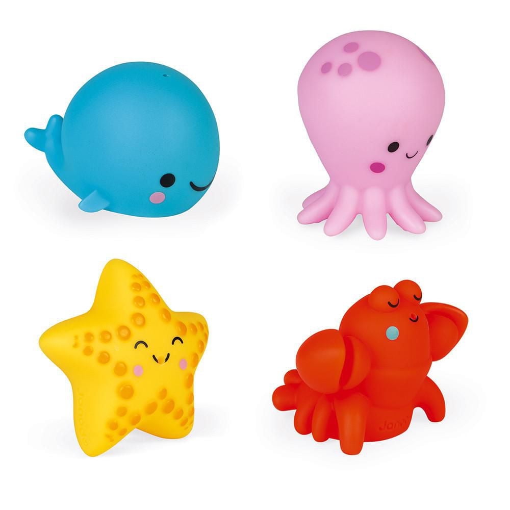 Janod Bath Time - 4 Adorable Sea Animal Squirters Whale Octopus Starfish and Lobster - Ages 10 Months+