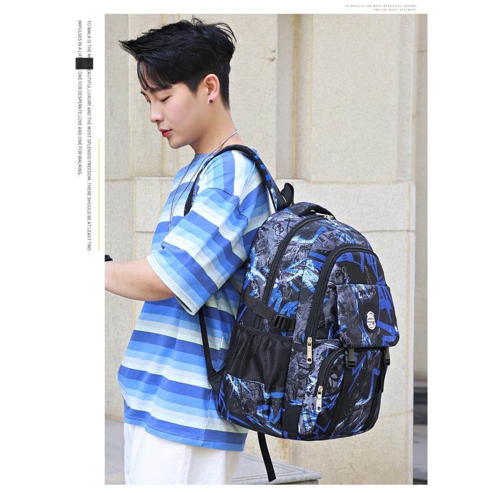 Tyethy School Backpack for Boys Kids Printed Large Capacity Laptop Bookbag Casual Daypack for School Travle Daily Use, Blue