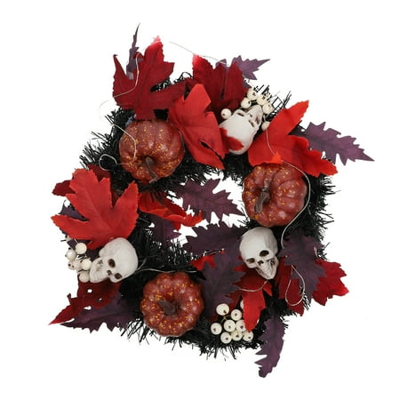 

1Pc Halloween Party Wreath Decor Skull Garland Wreath with Light Pendant