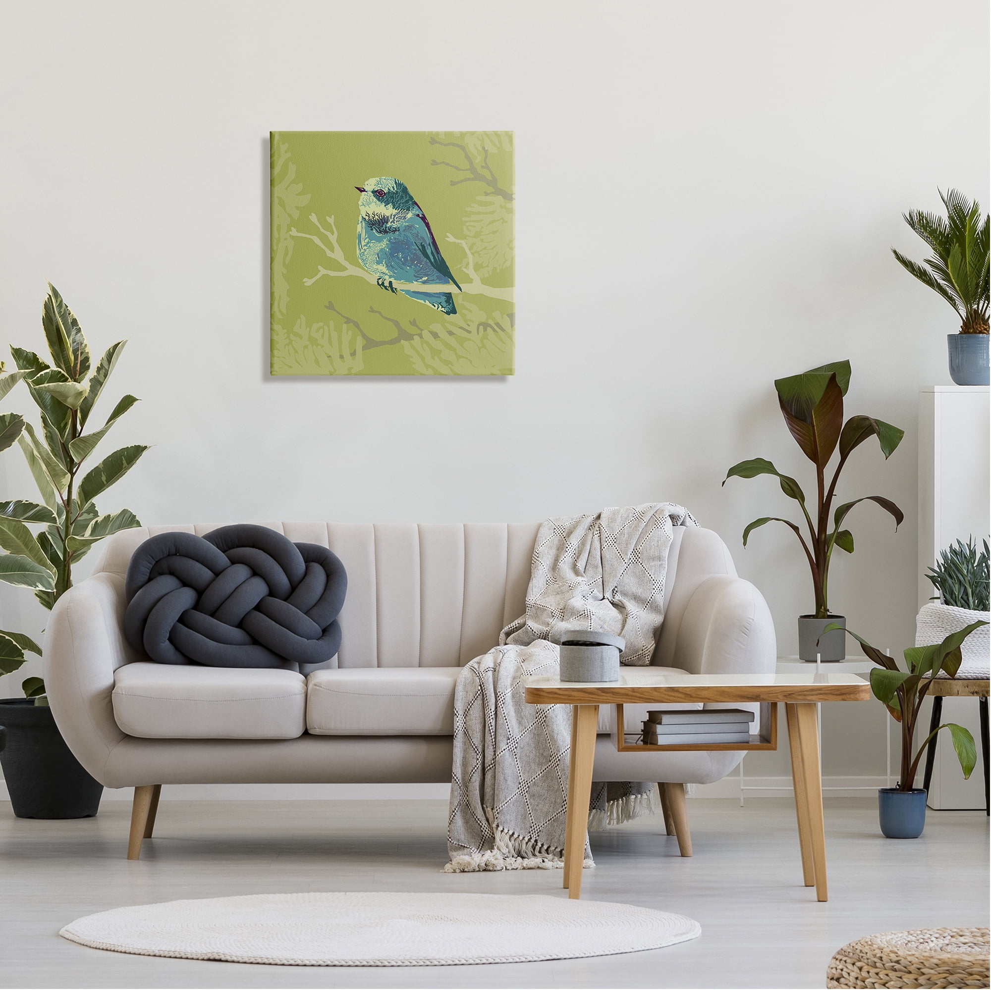 Stupell Industries Small Blue Bird Perched Modern Layered Botanicals Graphic Art Gallery Wrapped Canvas Print Wall Art, Design by Verbrugge Watercolor