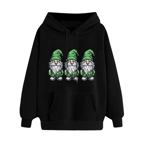 DJskiyers St Patricks Day Sweatshirt Women Printed Hooded Pullover Long Sleeve Shirts Casual Cute Clover Graphic Sweatshirts 2025 Fashion Holiday Tops