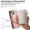 thumbnail image 4 of ELEHOLD Leather Magnetic Case For iPhone 15 Plus Shockproof Kickstand Cover, with Detachable RFID Zipper Card Holder Walllet, Ring, MagSafe Compatible, Full Body Protection, Pink, 4 of 12