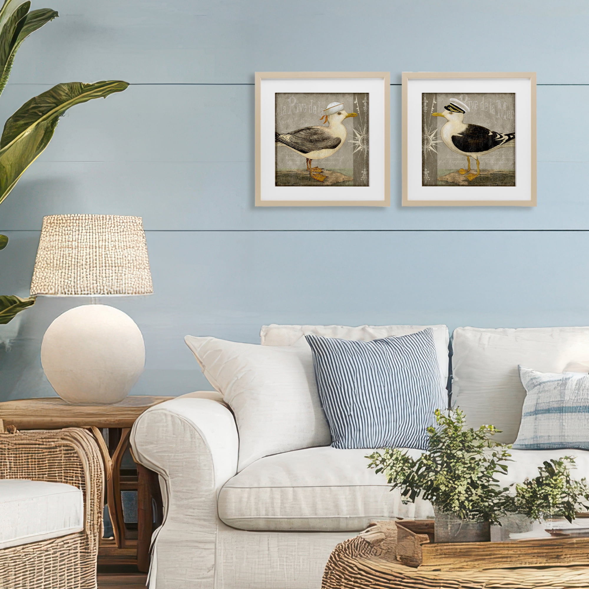 Stupell Industries Little Seagulls with Hats 2 Piece Birch Framed Print Under Glass Set, design by Suzanne Nicoll