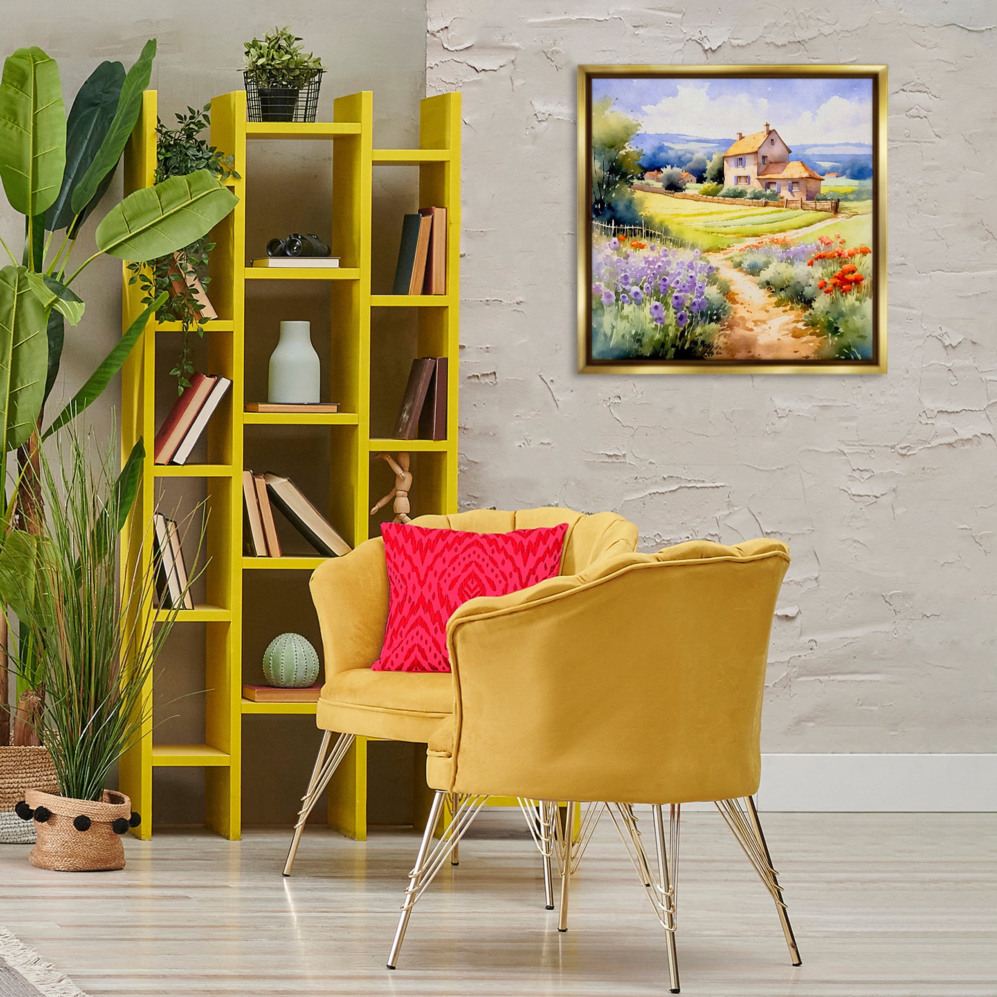 Stupell Industries Summer Lavender Farm Landscape & Nature Painting Gold Floater Framed Canvas Art Print Wall Art, 25 x 25