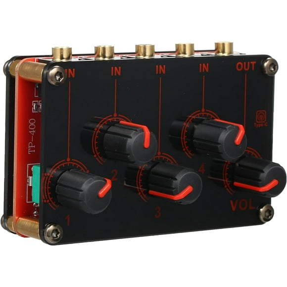 LAICAIW 4-Channel Line Stereo Mixer Sound Mixer Mixer Module 4-Channel Line Stereo Mixer Audio Mixer 4-in-1-out Passive Mixer Module Stereo 4-way Audio Mixer 4 Audio Input to 1 Output Ultra Compact