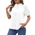 thumbnail image 3 of UVN Summer Short Sleeve Blouses for Women Casual Button Down Shirts V Neck Dressy Ladies Tops, 3 of 7