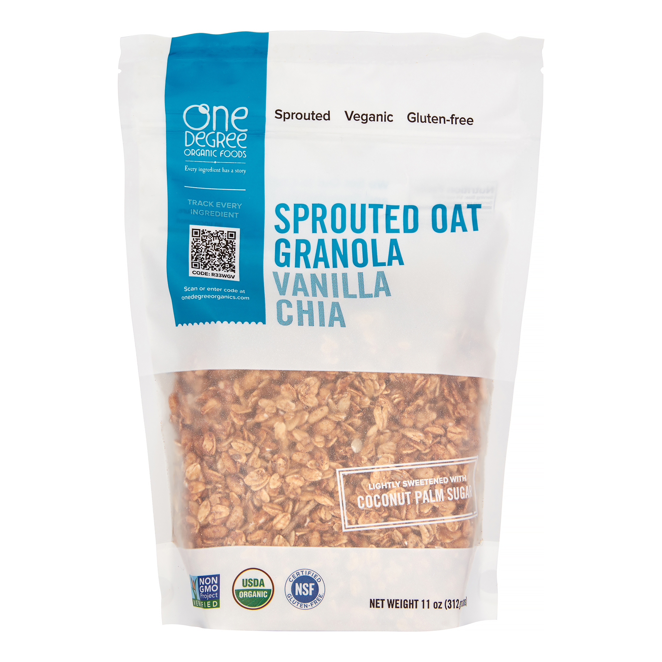 One Degree Organic Foods Sprouted Oat Granola, Vanilla Chia, 11 Oz, 1