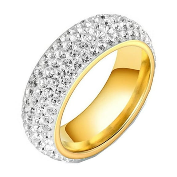 PAURO Women Cubic Zirconia Ring 8mm Curved Eternity Rings Stacking Cz Wedding Bands Gold Plated White Size 7